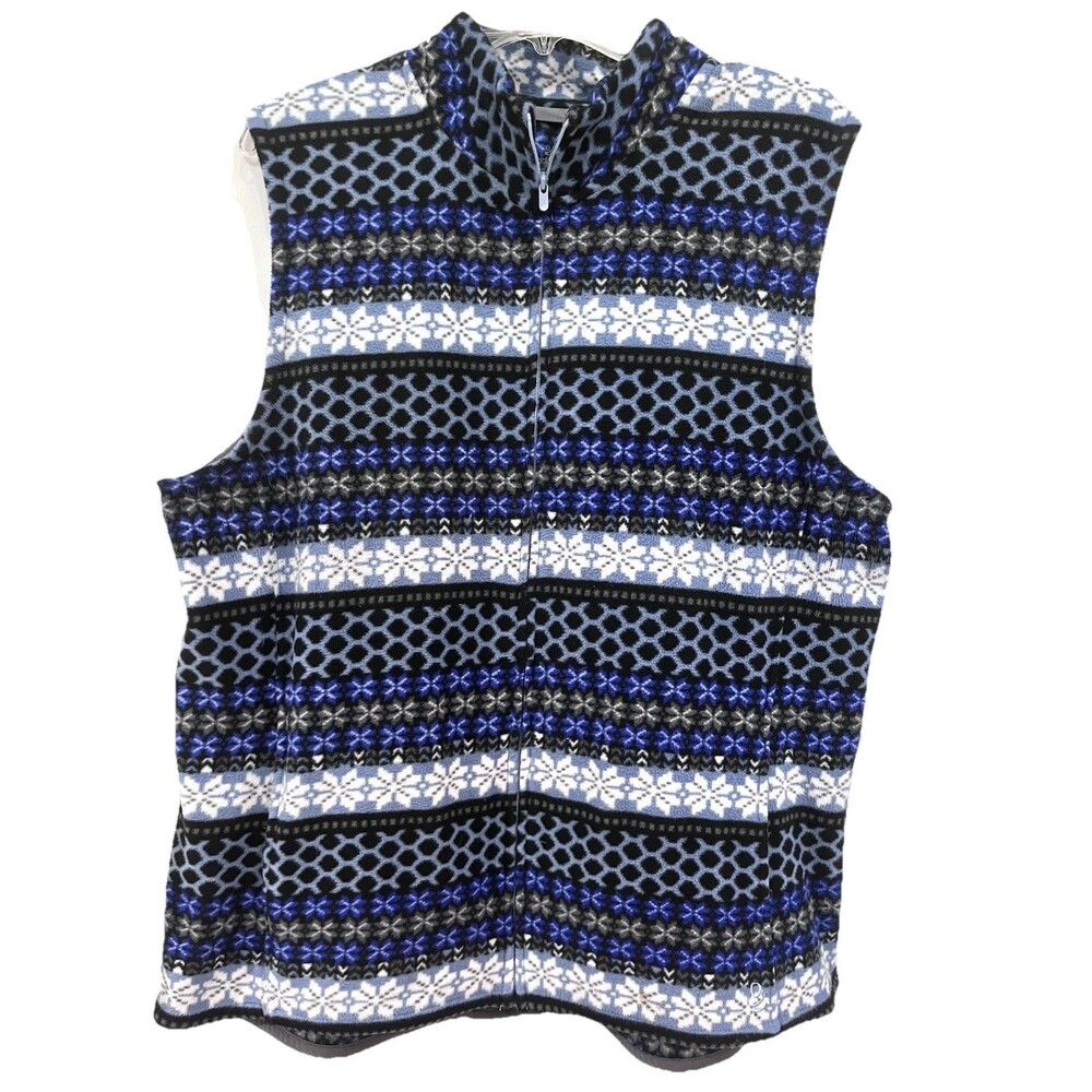 Cuddle Duds Blue Snowflake Print Full Zip Polyester Spandex Fleece Vest Size 2X
